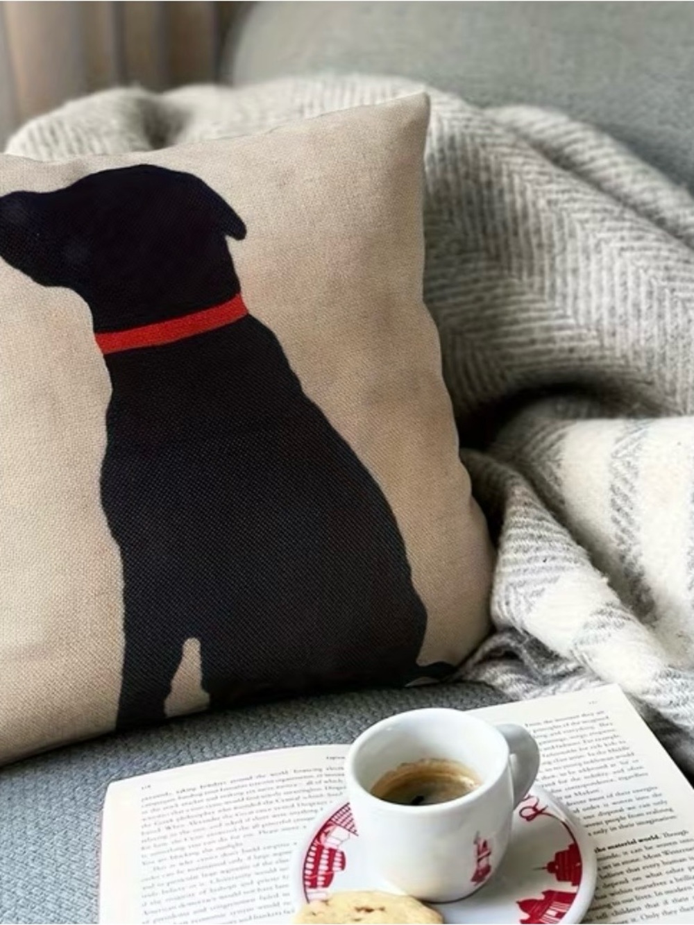 Black Dog with Red Collar Silhouette Throw Pillow Cover-NWOT